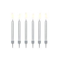 Birthday candles, plain, silver, 6cm (6 pc)