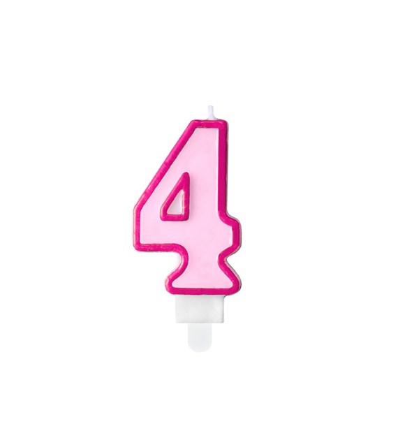 Birthday candle Number 4, pink,7cm (1 pc)