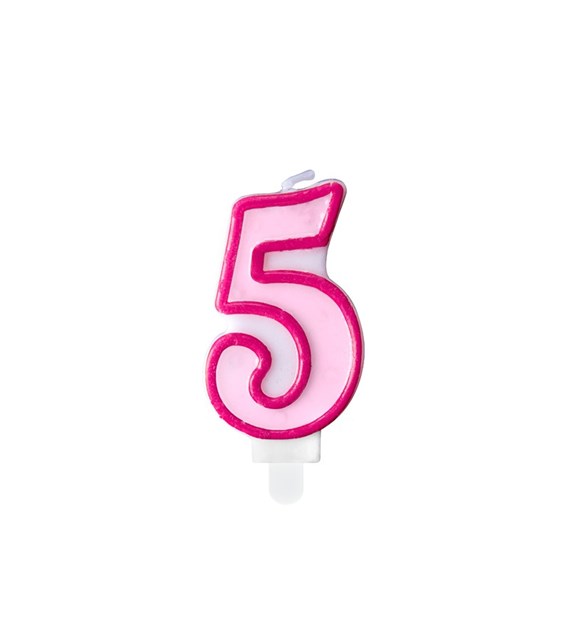 Birthday candle Number 5, pink,7cm (1 pc)