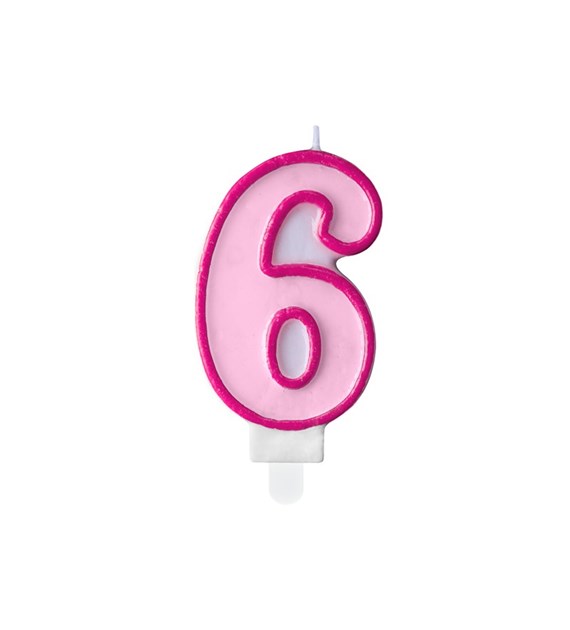 Birthday candle Number 6, pink,7cm (1 pc)