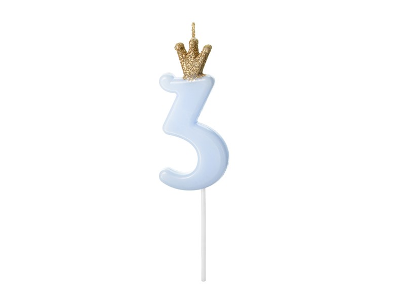 Birthday candle Number 3, light blue,9.5cm (1 pc)