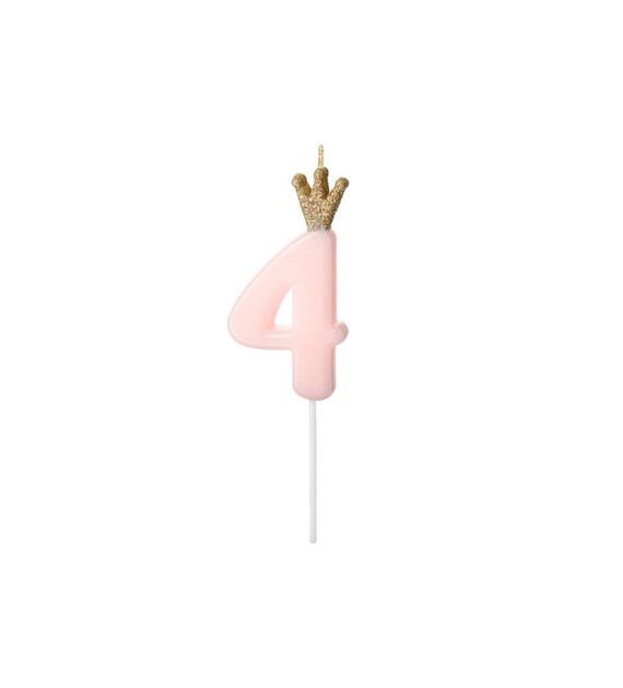 Birthday candle Number 4, light pink,9.5cm (1 pc)
