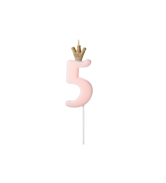 Birthday candle Number 5, light pink,9.5cm (1 pc)