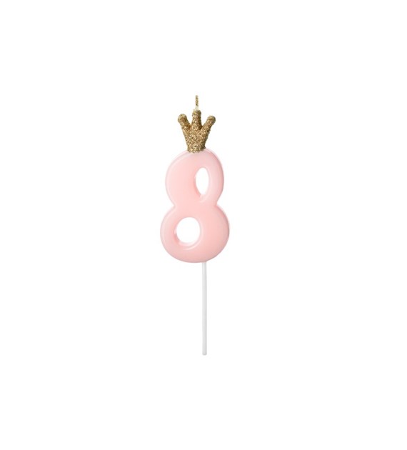 Birthday candle Number 8, light pink,9.5cm (1 pc)