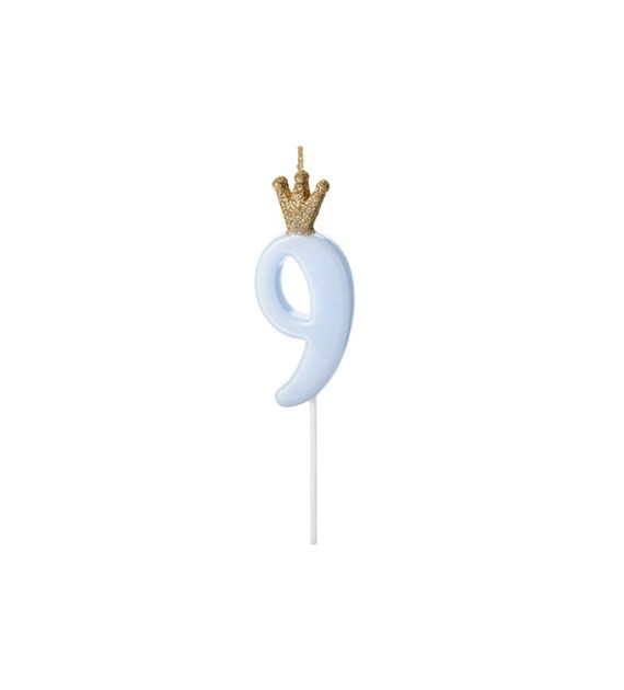 Birthday candle Number 9, light blue,9.5cm (1 pc)