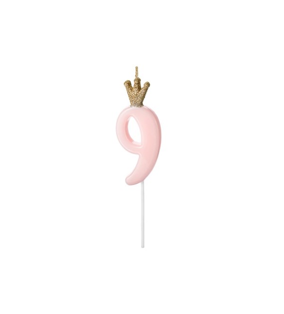 Birthday candle Number 9, light pink,9.5cm (1 pc)