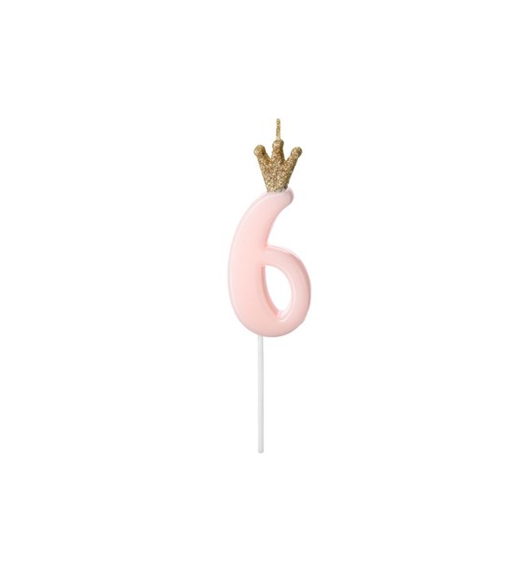 Birthday candle Number 6, light pink,9.5cm (1 pc)